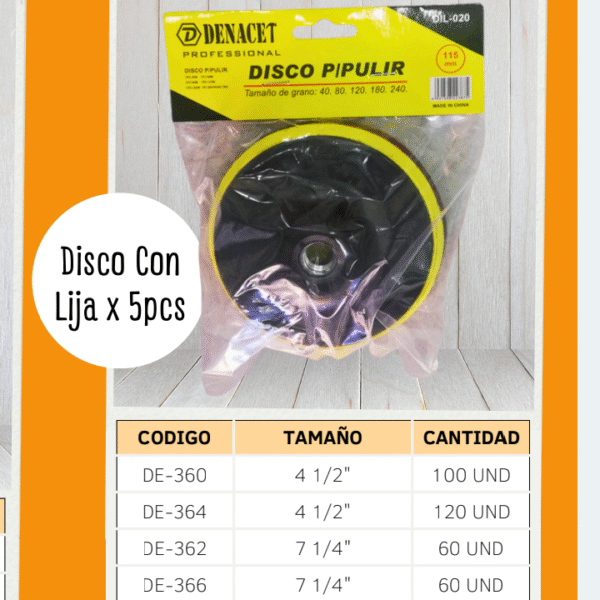 DISCO PULIDORA C/LIJAS 4" DENACET