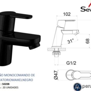 CAÑO LAVATORIO NEGRO MONOC,MAIKEL SEVILLA 5020B