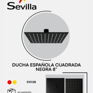 SALIDA DUCHA ESP CUADRADA NEGRA 8" SEVILLA S1013B