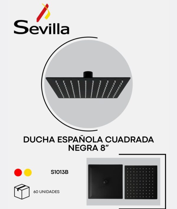 SALIDA DUCHA ESP CUADRADA NEGRA 8" SEVILLA S1013B