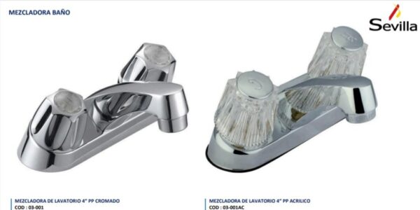 MEZCLADORA LAVATORIO 4" CROM/ACRIL SEVILLA