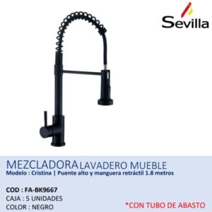 MEZCLADORA MONOCOMANDO FLEXIBLE NEGRO CRISTINA SEVILLA BK9667