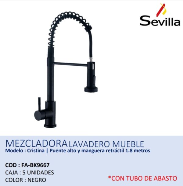 MEZCLADORA MONOCOMANDO FLEXIBLE NEGRO CRISTINA SEVILLA BK9667