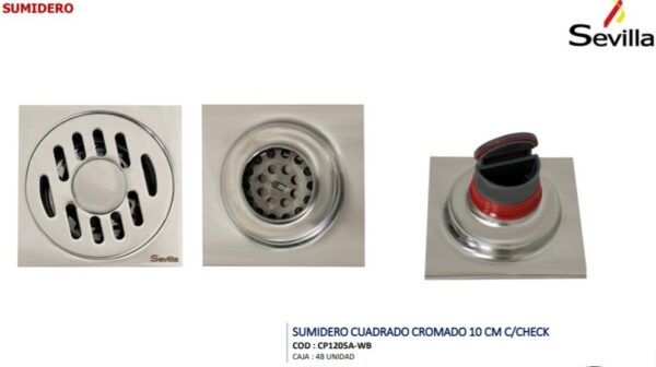 SUMIDERO CUADRADO CROM.10CM C/CHEK SEVILLA